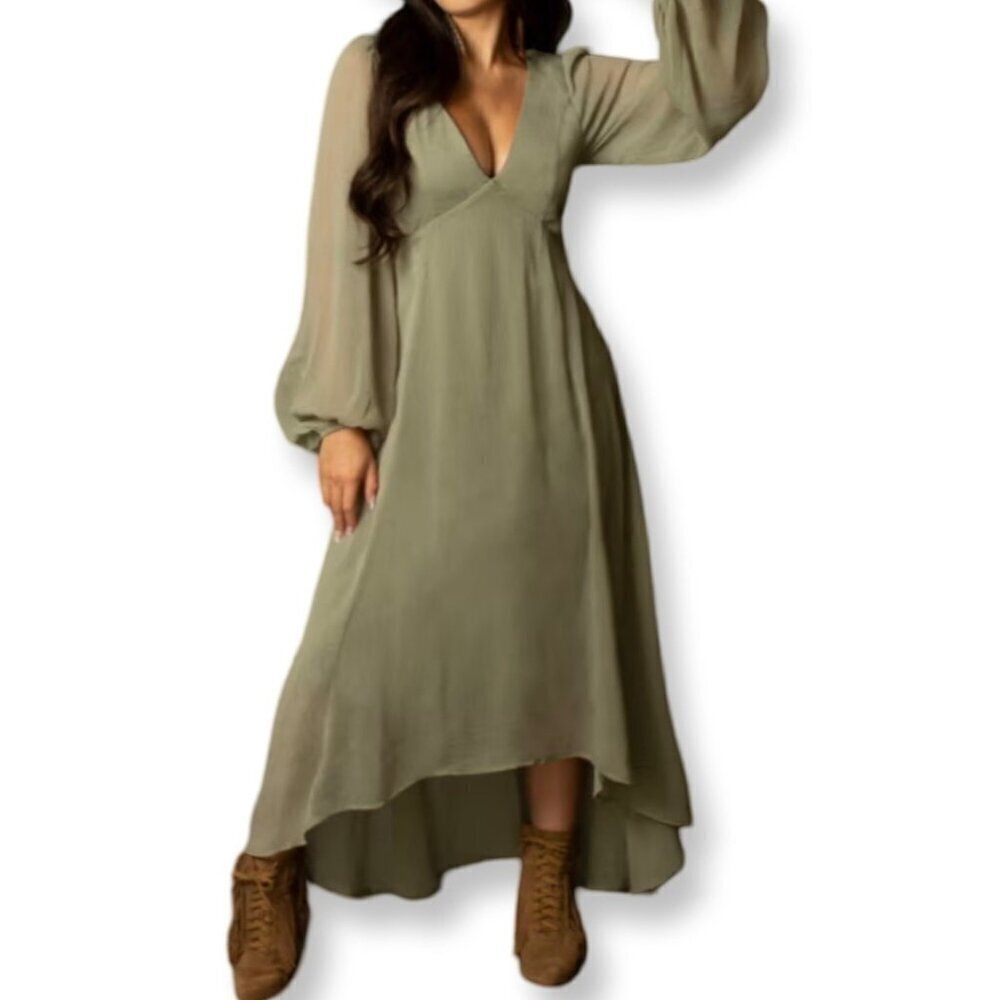 Joyfolie NWT Boho Crystal Maxi Dress in Army Green Size Small
